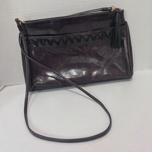 Portofino Collection Dark Purple Black Leather Handbag Purse